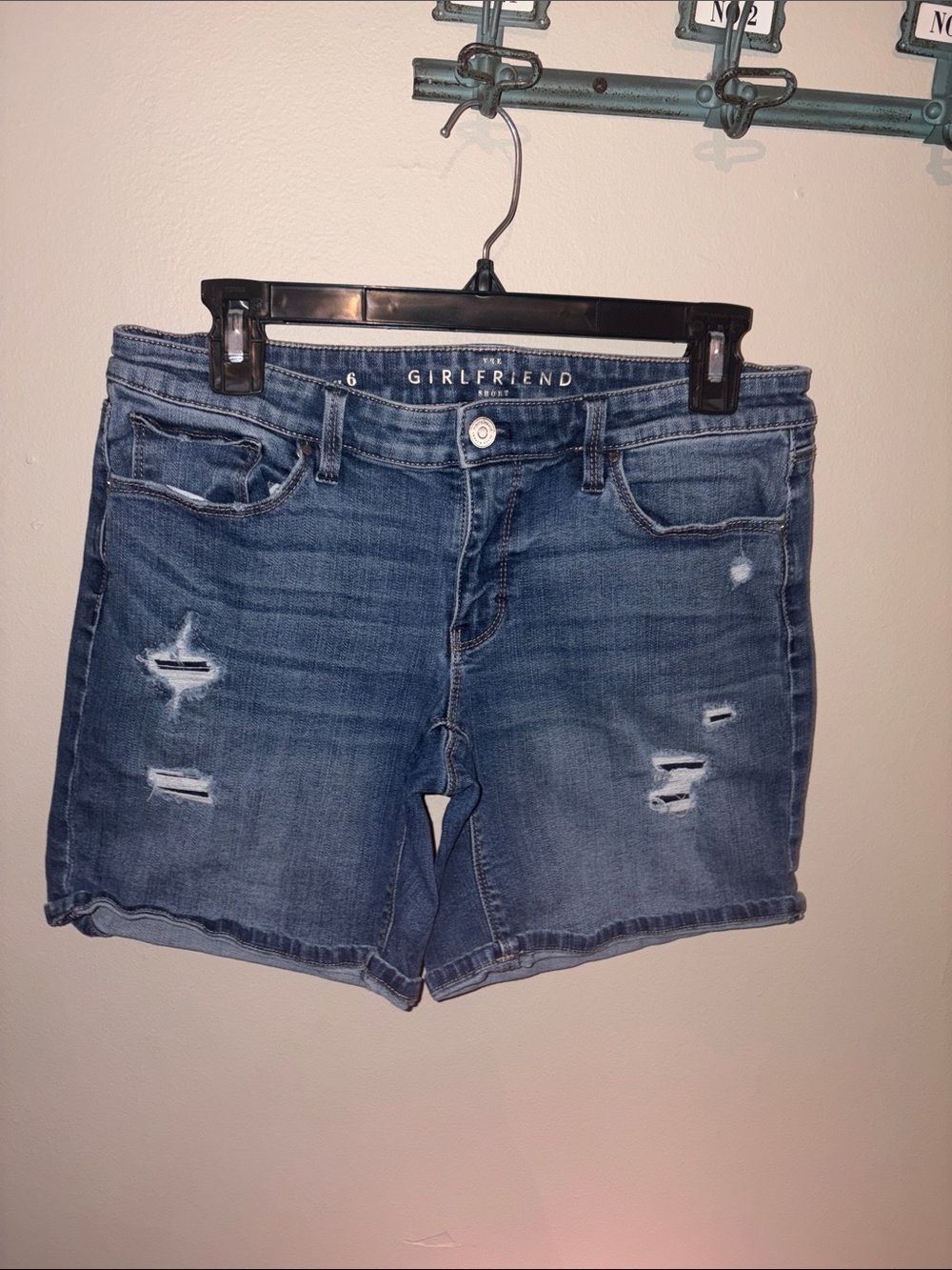 White House Black Market Girlfriend Distressed Blue Denim Shorts